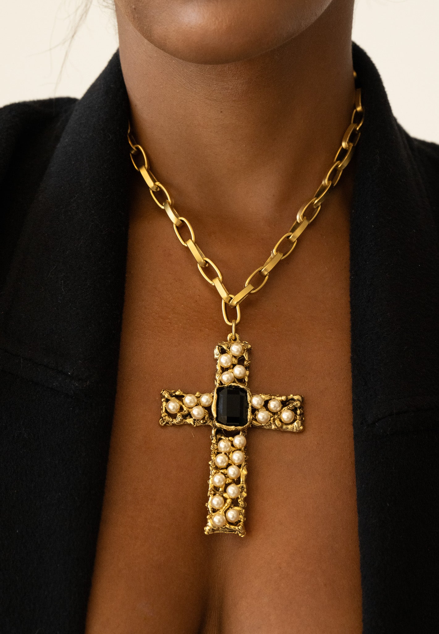 Black Stone Cross Necklace